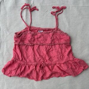 Bila 77 Pink Tie Strap Ruffle Crop Cami Women's Small